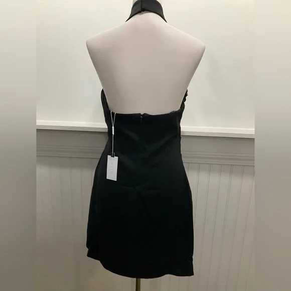 ASTR The Label Black Rosette Halter Mini Dress Size L Floral Appliqué Cocktail - Picture 4 of 4